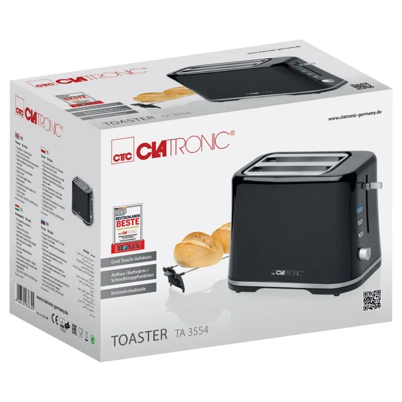 Тостер Clatronic TA 3554 Black/Silver : рівномірне підсмажування для ідеального смаку